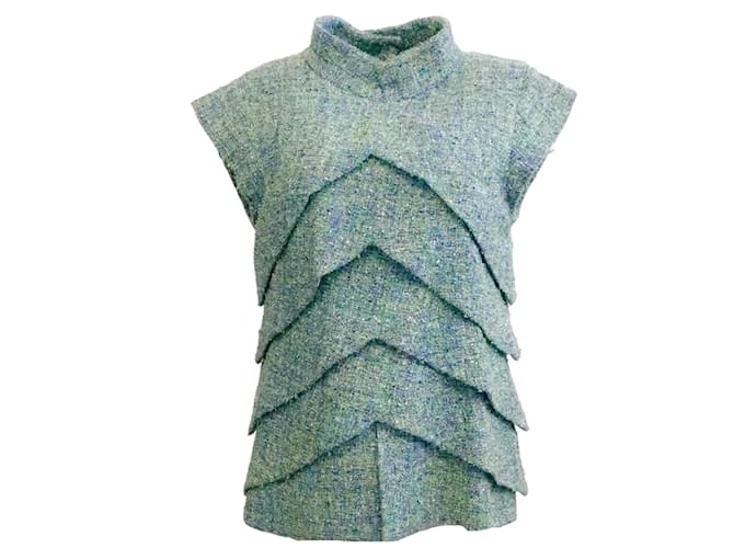 Blusa de tweed fantasia verde azul Chanel Algodão  ref.938833