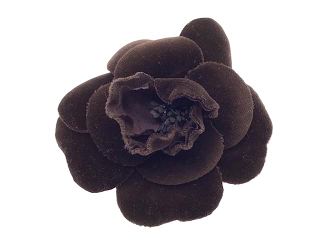 Chanel Brown Velvet Camellia Flower Brooch