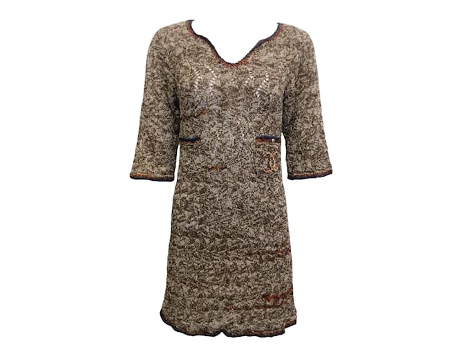 Robe décontractée en pull en tricot ouvert marron Chanel Viscose Multicolore  ref.938843