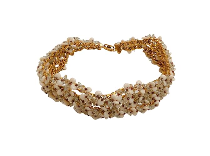 Chanel 1998 Ivory Beads Multi Strand Choker Necklace Cream Metal  ref.938893