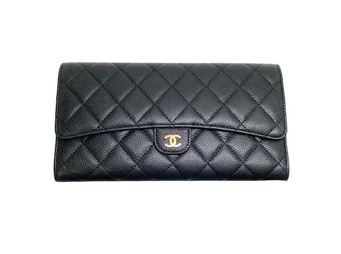 Chanel 2012 Black Caviar XL Wallet with Removeable Insert Leather