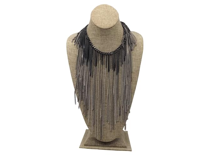 Chanel 2014 Multi Strand Fringe Chain Necklace Silvery Metal  ref.938911