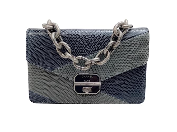 Chanel 2016 Navy / Grey Lizard Flap Bag Exotic leather  ref.938914