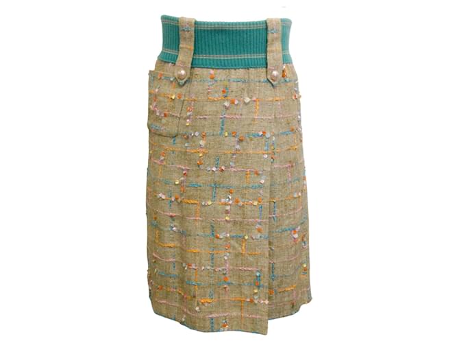Chanel beige 2001 Multi Tweed Paillette Skirt Multiple colors Viscose  ref.938924