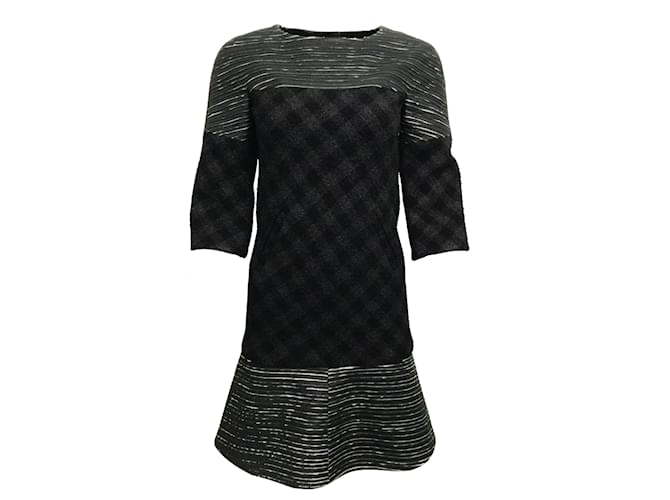 Chanel noir / Coloris: gris 2013 Tweed et cuir avec 3/4 Robe de cocktail à manches  ref.938931