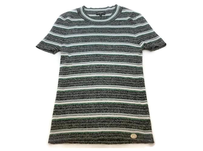 Chanel noir / vert / T-shirt rayé gris Laine  ref.938932