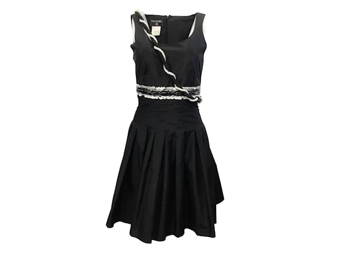 Chanel Black Beaded & Sequined Sleeveless Cocktail Dress Silk  ref.938945
