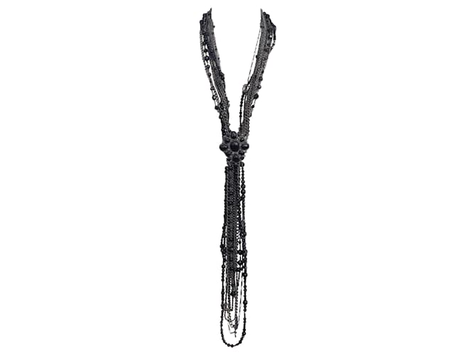 Chanel Black Multi Chain/Perlenkette Schwarz Metall  ref.938960