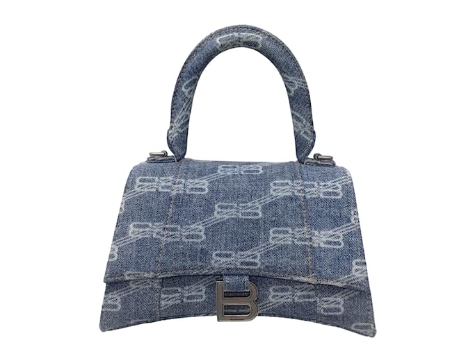 Bolsa Ampulheta Balenciaga Blue BB Monogram Jeans Pequena Azul Lona  ref.938993