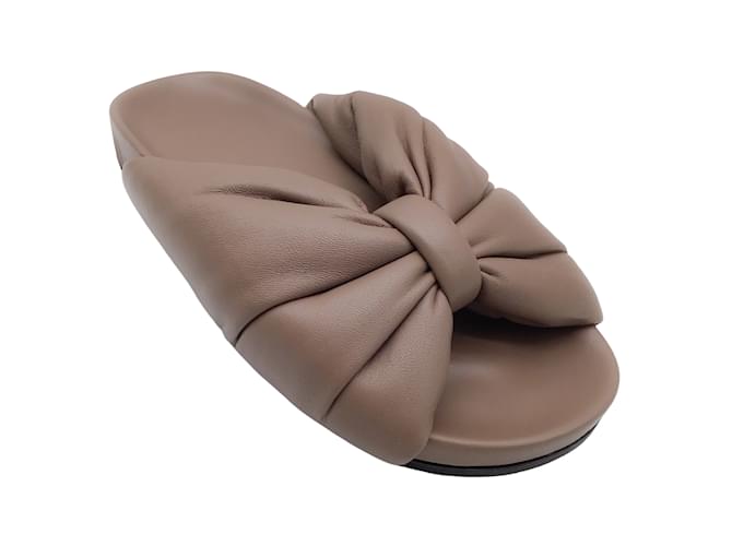 Balenciaga Puffy Slide-Sandalen aus glattem Nappaleder mit Knoten in Nerzgrau  ref.939001