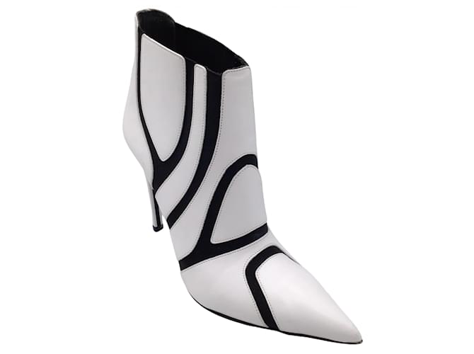 Balenciaga Branco / Botas pretas simétricas de dois tons de couro elástico de salto alto/botas  ref.939005