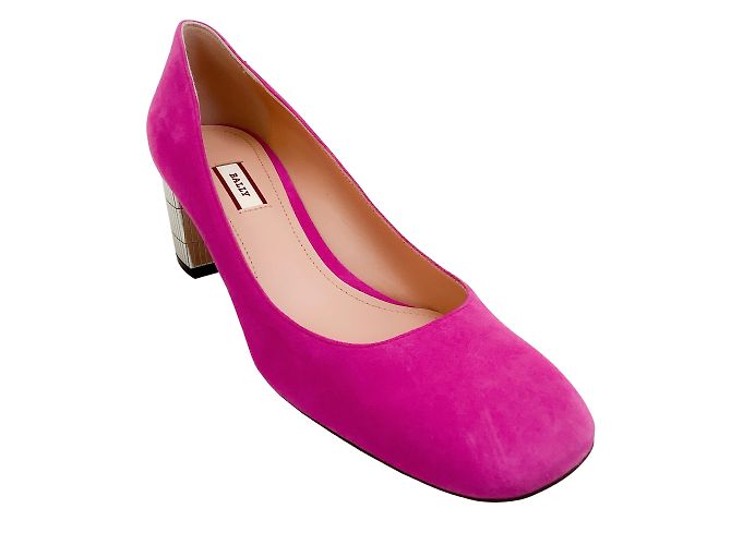 Bally Pink Suede Emily Pumps With Silver Block Heel