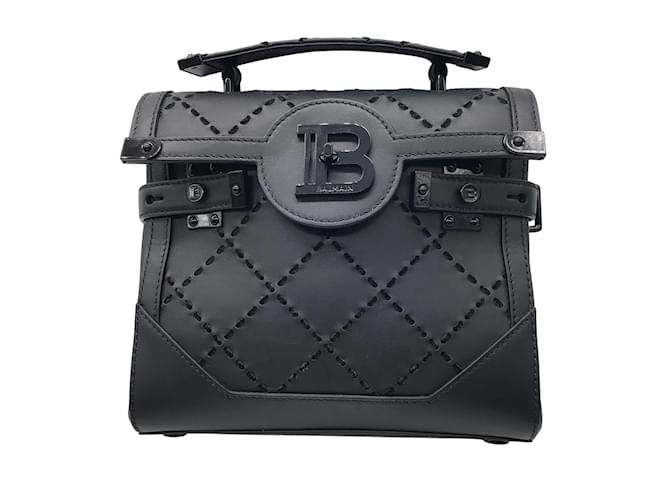Balmain Black B-Buzz 23 Bolsa de ombro de couro com costura de diamante Preto  ref.939013