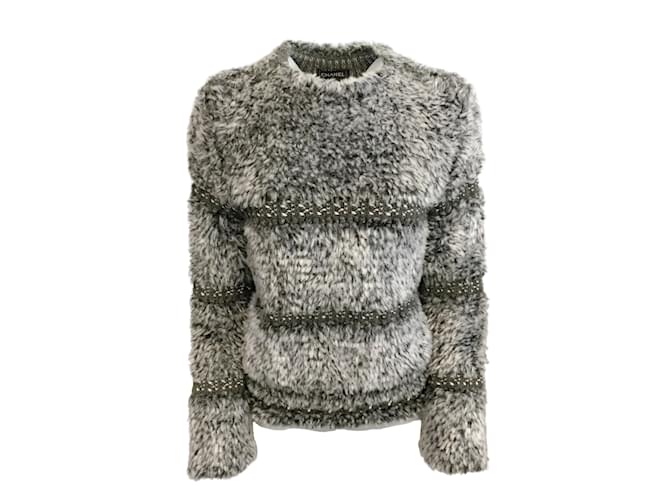 Chanel Textured Woven Grey Sweater Viscose  ref.939043