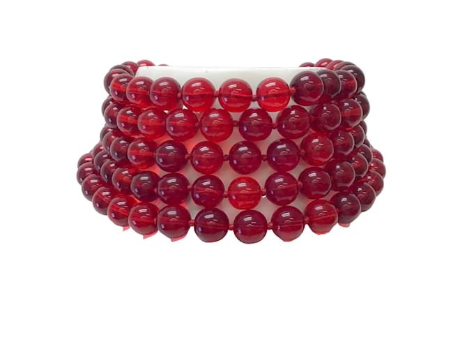 Chanel vintage 1980Collier de perles de verre rouge Métal  ref.939046