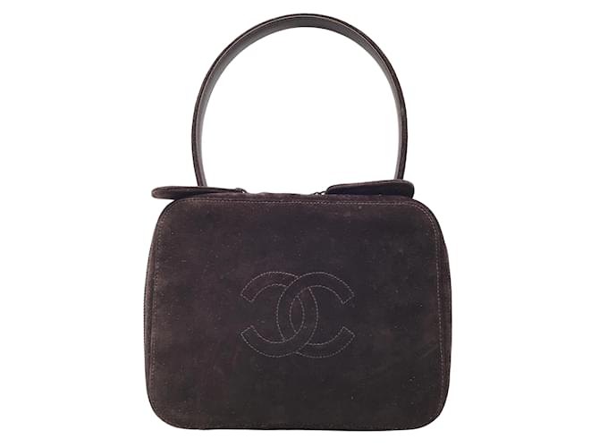 Chanel vintage 90s Cc Logo Brown Suede Leather Tote  ref.939052