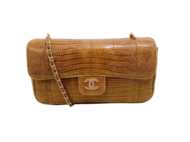 Bolsa transversal Chanel couro pele de lagarto vintage com aba Bege Couros exóticos  ref.939057