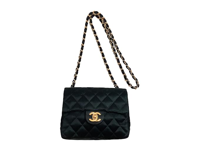 Chanel Vintage Mini sac à bandoulière en satin noir Toile  ref.939058