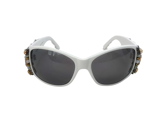 Chanel White Crystal Bijou Numero 1 Sunglasses Plastic  ref.939063