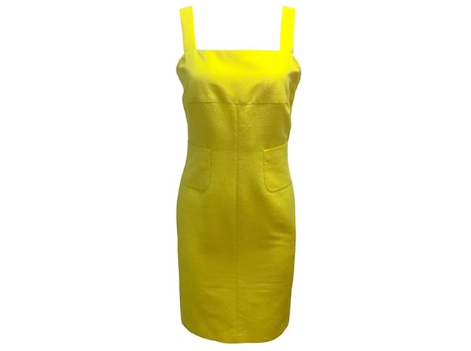 Chanel Yellow Sleeveless Square Neck Silk Crepe Cocktail Dress  ref.939064
