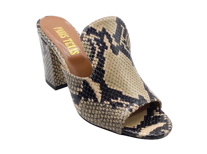 Paris Texas Beige and Black Leather Snake Effect Mules  ref.939076