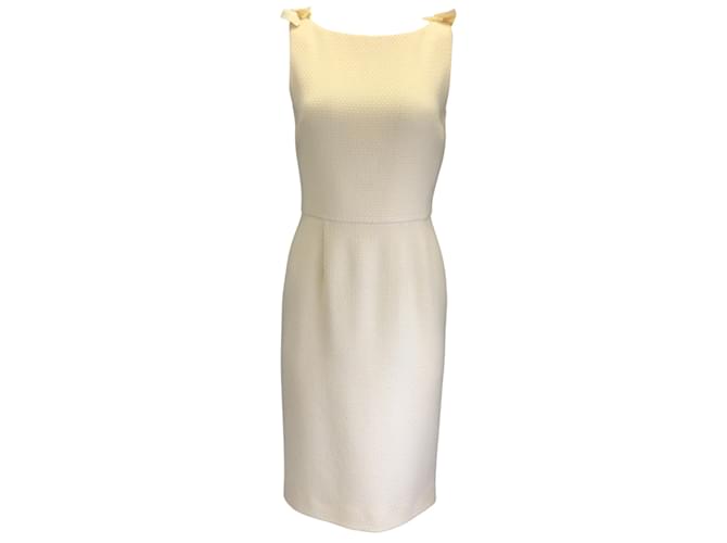 Christian Dior Cream Grosgrain Bow Detail Sleeveless Boat Neck Wool Dress  ref.939094