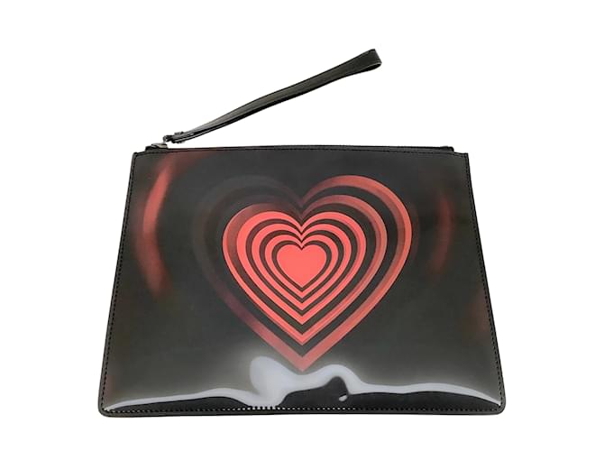 Christopher Kane Black Red Wristlet with Iridescent Heart Leather  ref.939108