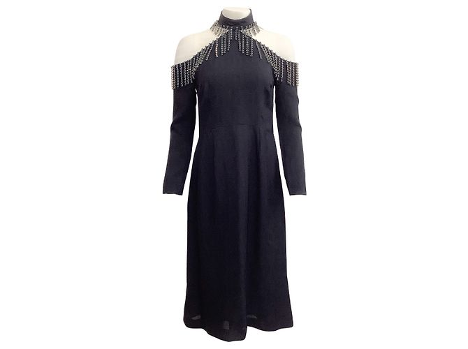 Christopher Kane Navy Blue Cold Shoulder Crystal Embellished Cocktail Dress