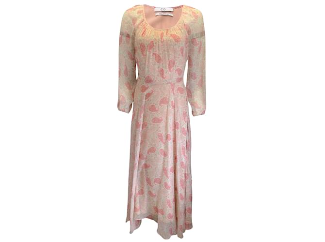 Marc by Marc Jacobs CO. ivory / pink / Green Multi Floral Paisley Printed Long Sleeved Silk Midi Dress Multiple colors  ref.939120