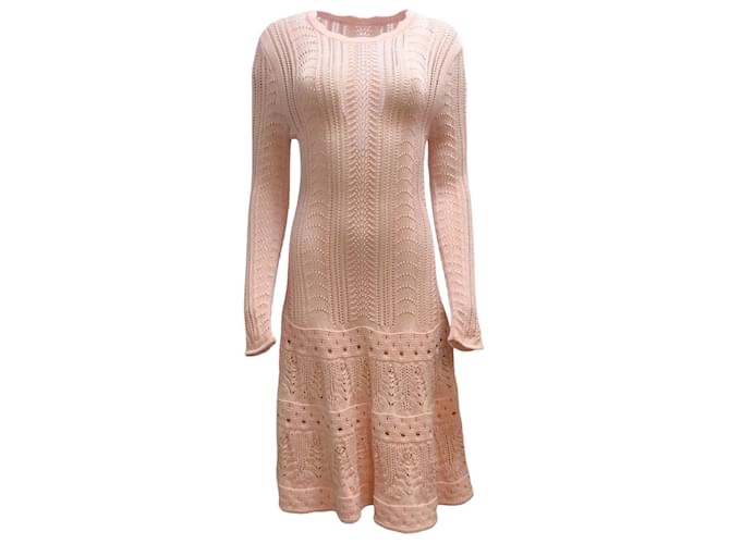 Carolina Herrera Pink Long Sleeved Knit Midi Cocktail Dress Wool  ref.939150