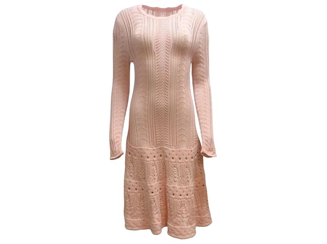 Carolina Herrera Abito da cocktail midi in maglia a maniche lunghe rosa Lana  ref.939150