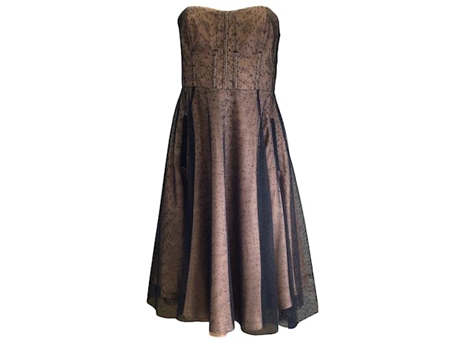 Carven Black / Beige Strapless Lace Dress Polyester  ref.939156