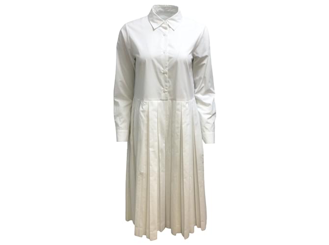 Autre Marque Casey Casey White Helayane Long Sleeved Collared Button-down Pleated Mid-length Cocktail Dress Cotton  ref.939206