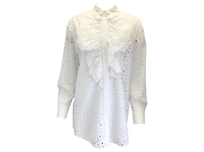 Autre Marque Vivetta Finicky Filly Long Sleeved Button-down Eyelet Blouse White Cotton  ref.939226