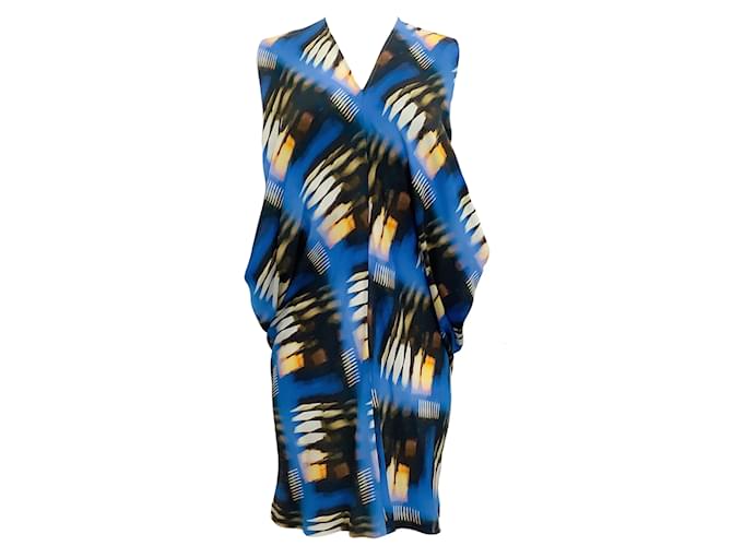 Autre Marque Zero+Maria Cornejo Kobaltfarbenes, drapiertes, ärmelloses Kleid mit mehreren Aufdrucken Blau Seide  ref.939246