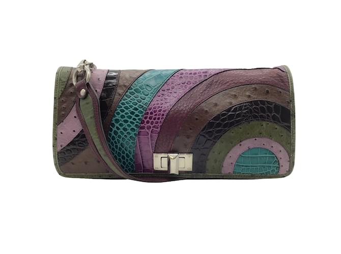 Etro Purple / Teal Multi Skin Shoulder Bag Multiple colors Exotic leather  ref.939253