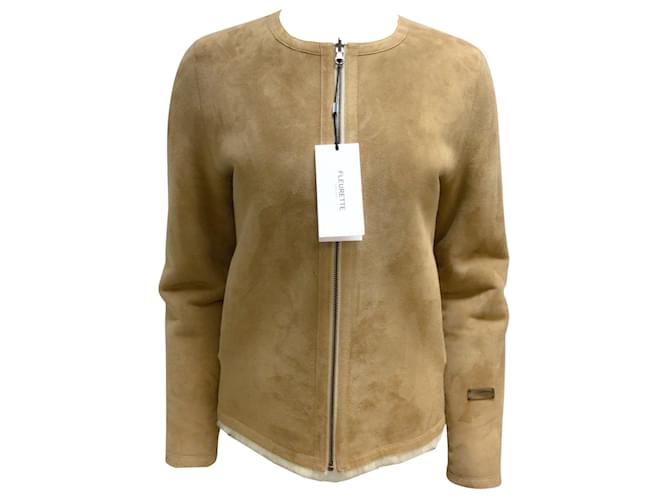 Autre Marque Fleurette Tan and Ivory Reversible Suede and Shearling Full Zip Jacket Camel  ref.939291