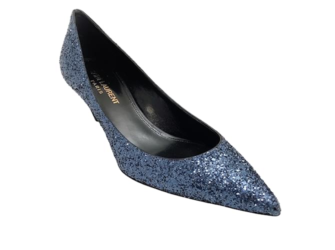 Sapato Charlotte azul marinho Saint Laurent com glitter  ref.939321