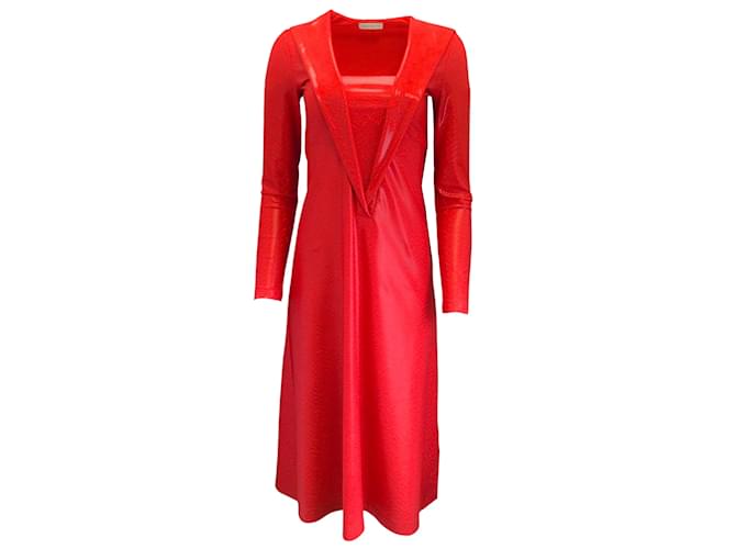 Autre Marque Saks Potts Yasmin Red Shimmer Long Sleeved Midi Dress Synthetic  ref.939330