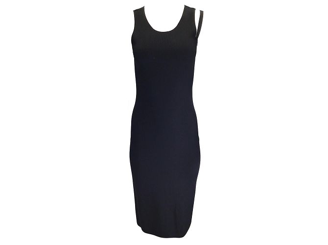 Helmut Lang vestido midi preto sem mangas canelado pára-quedas
