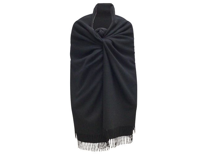 Trim Bufanda negra de cachemir con flecos de Hermès/envoltura Negro
