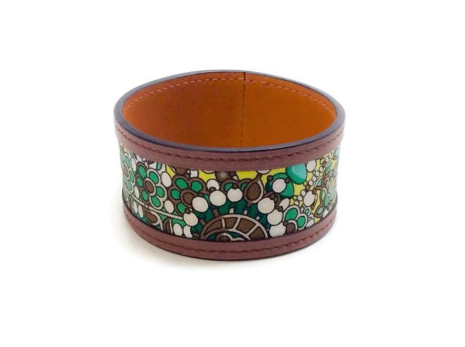 Silk In hermès verde / Pulsera Petit H Seda Cuero Marrón Castaño