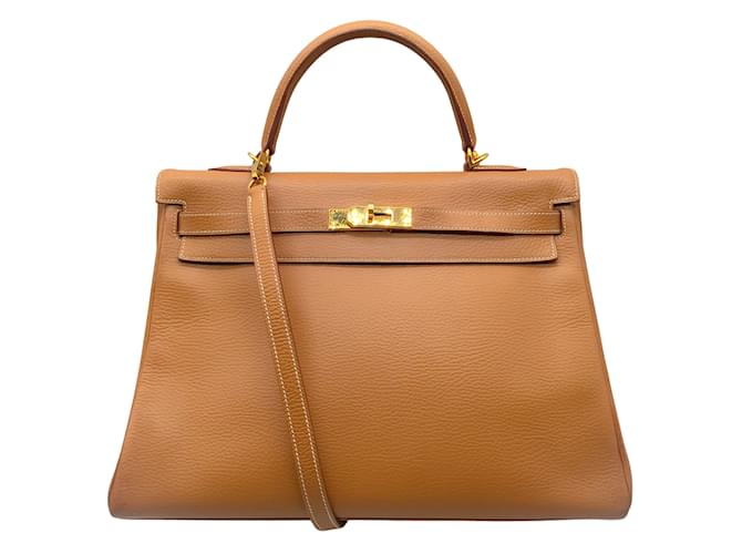 Hermès Hermes Kelly 35 Bolso satchel Clemence de cuero tostado Camello  ref.939366