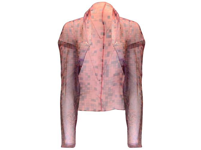 Hermès Hermes Paris Pink / Purple Printed Sheer Long Sleeved Open Front Silk Shrug  ref.939386