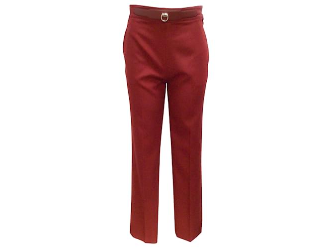 Hermès Rouge Jupiter Woll-Gabardine-Hose mit gerader Passform Rot Wolle  ref.939397