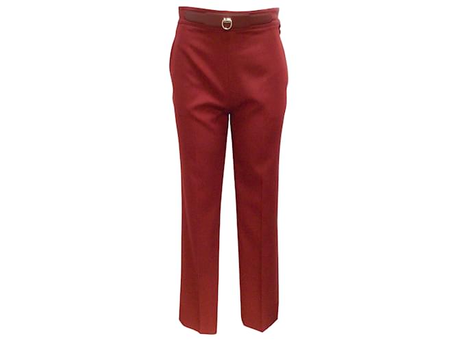 Pantalon droit en gabardine de laine Hermès Rouge Jupiter  ref.939397