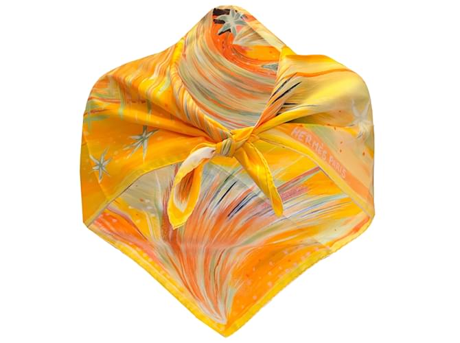 Hermès Hermes amarelo / Lenço de seda quadrado multi Feux du Ciel laranja  ref.939402