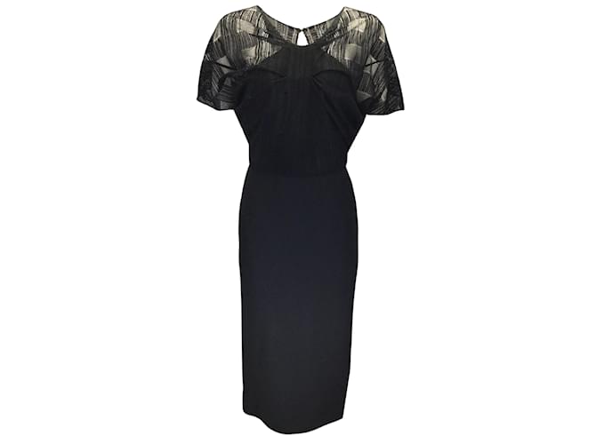 Roland Mouret Black Sheer Lace and Viscose Knit Midi Dress  ref.939427