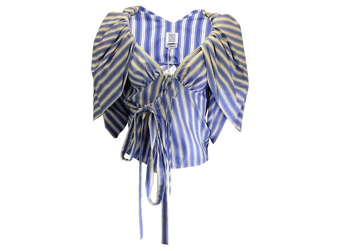Rosie Assoulin Blue / Weiß gestreiftes Baumwolloberteil Blau