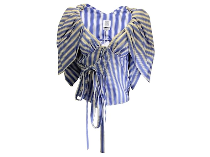 Rosie Assoulin Bleu / Top en coton rayé blanc  ref.939446